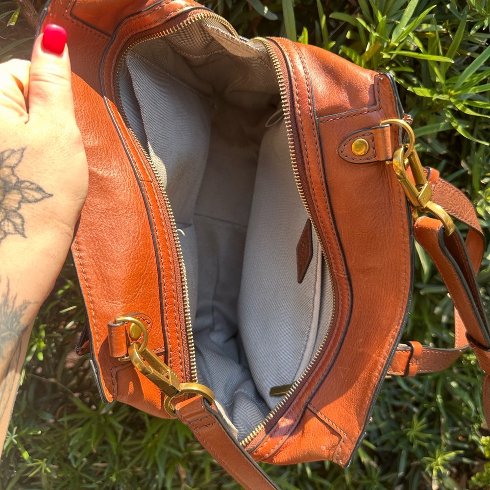 Fossil Brand Classic Women's Leather Satchel/Crossbody  Handbag - Rust Brown - Picture 7 of 7